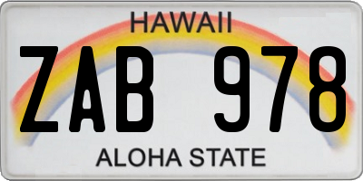 HI license plate ZAB978