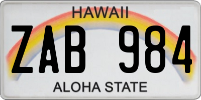 HI license plate ZAB984