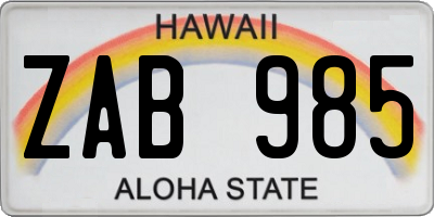 HI license plate ZAB985