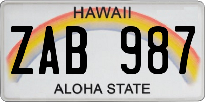 HI license plate ZAB987