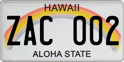 HI license plate ZAC002