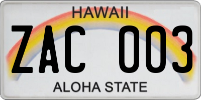 HI license plate ZAC003