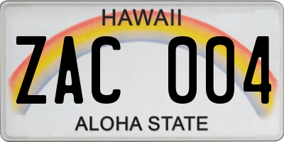 HI license plate ZAC004