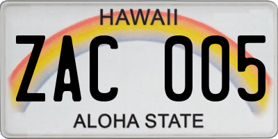 HI license plate ZAC005