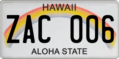 HI license plate ZAC006