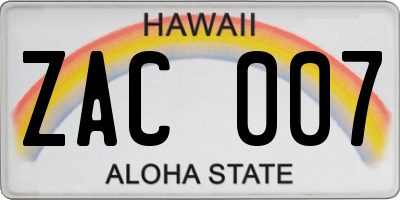 HI license plate ZAC007
