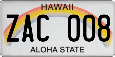 HI license plate ZAC008