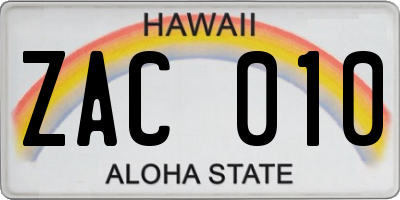 HI license plate ZAC010