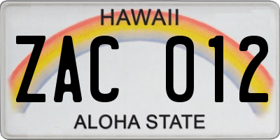 HI license plate ZAC012