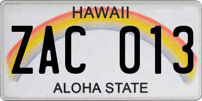 HI license plate ZAC013