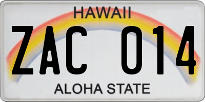 HI license plate ZAC014