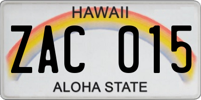 HI license plate ZAC015