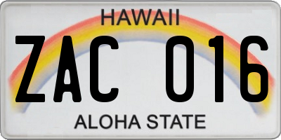 HI license plate ZAC016