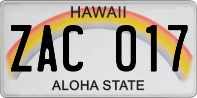 HI license plate ZAC017