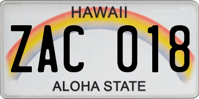 HI license plate ZAC018