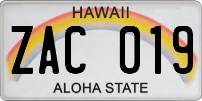 HI license plate ZAC019
