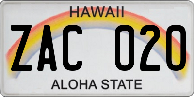 HI license plate ZAC020