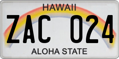 HI license plate ZAC024