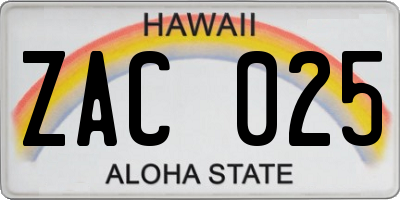 HI license plate ZAC025