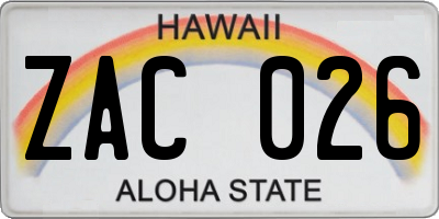 HI license plate ZAC026