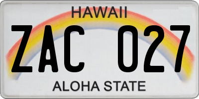 HI license plate ZAC027