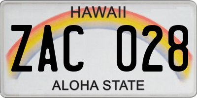 HI license plate ZAC028