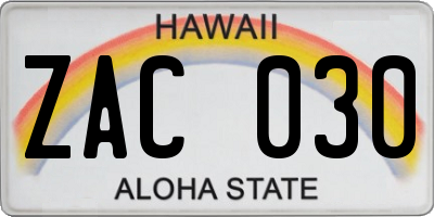 HI license plate ZAC030