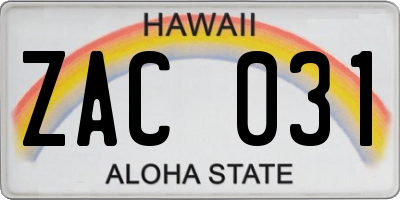 HI license plate ZAC031