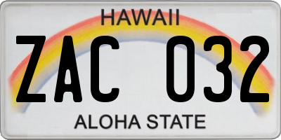 HI license plate ZAC032