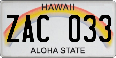 HI license plate ZAC033