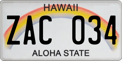 HI license plate ZAC034