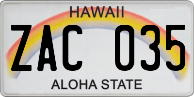 HI license plate ZAC035