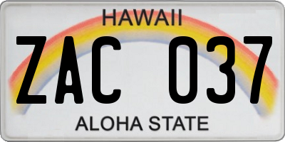 HI license plate ZAC037