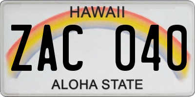 HI license plate ZAC040