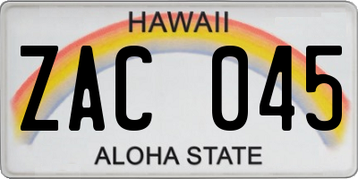 HI license plate ZAC045