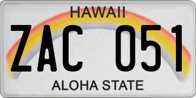 HI license plate ZAC051
