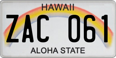 HI license plate ZAC061