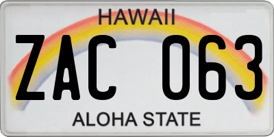 HI license plate ZAC063