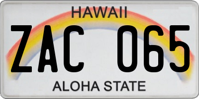 HI license plate ZAC065