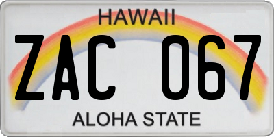 HI license plate ZAC067