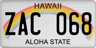 HI license plate ZAC068