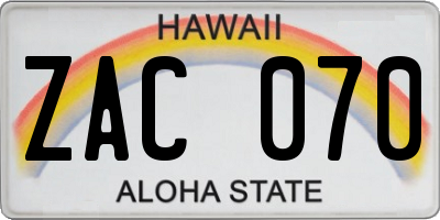 HI license plate ZAC070