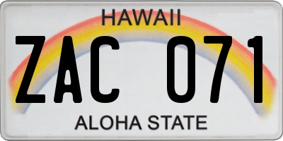 HI license plate ZAC071