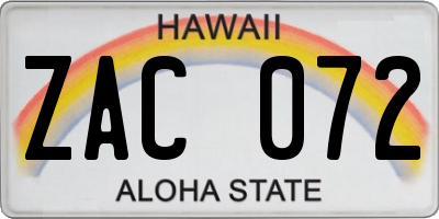 HI license plate ZAC072