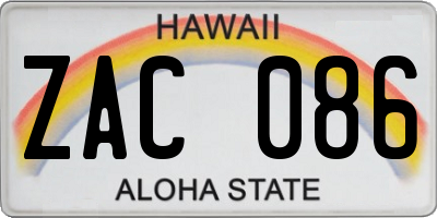 HI license plate ZAC086