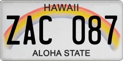 HI license plate ZAC087