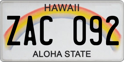 HI license plate ZAC092