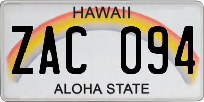 HI license plate ZAC094