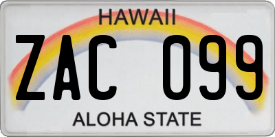 HI license plate ZAC099