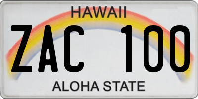 HI license plate ZAC100